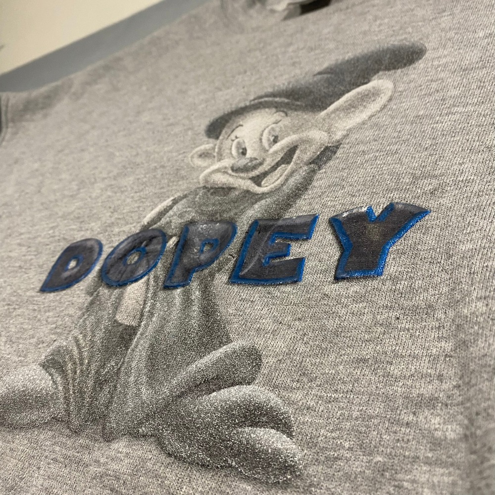 Vintage Disney Store Dopey Snow White Sweatshirt Gray Puffy Print XL 90s - Picture 5 of 7